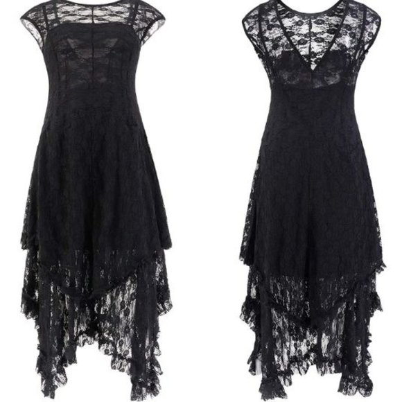 Asymmetrical Layered Lace Maxi Dress + Slip by R.Vivimos - Picture 1 of 2